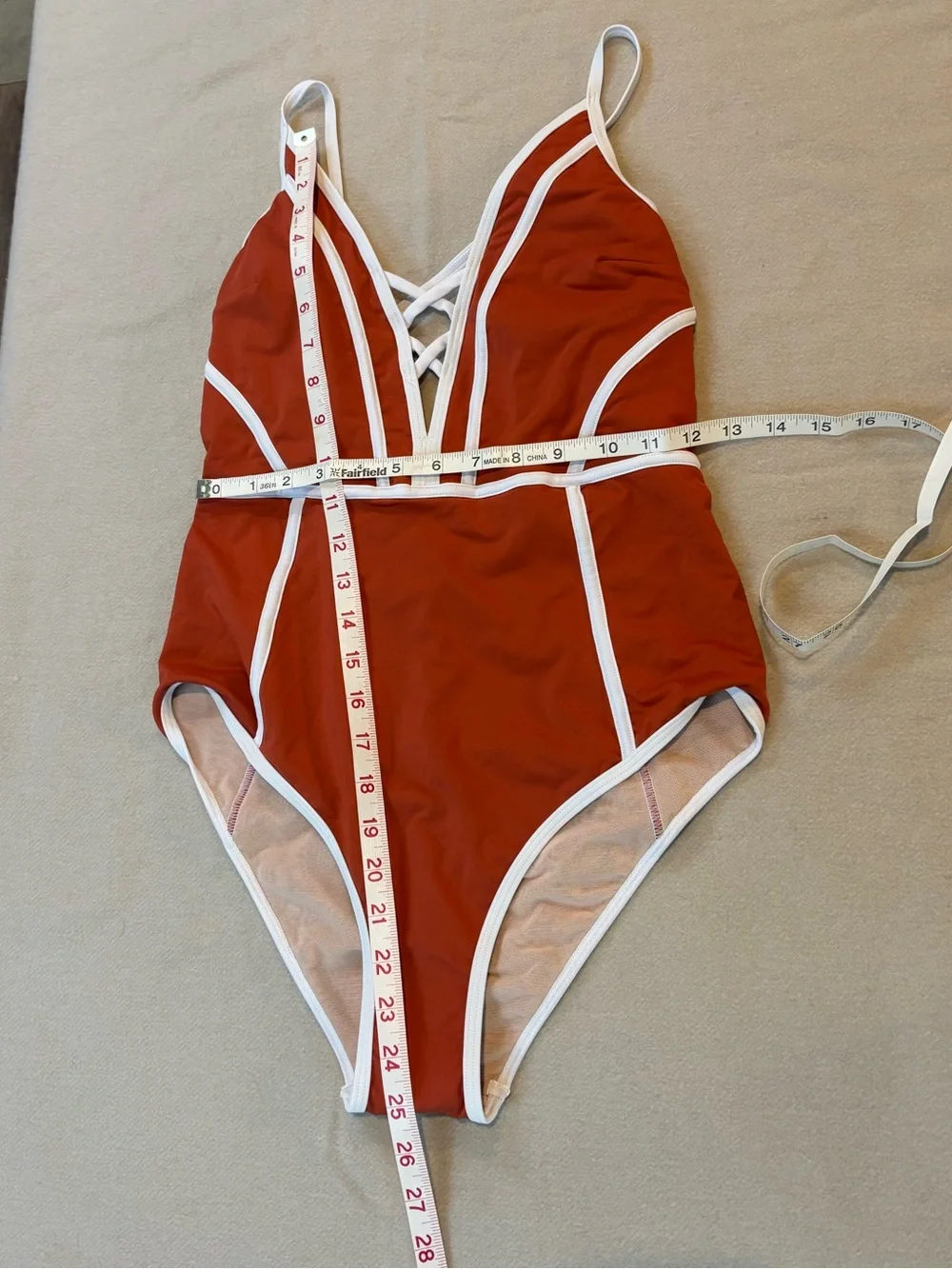 Cupshe Orange One-Piece Swimsuit with White Trim Size M